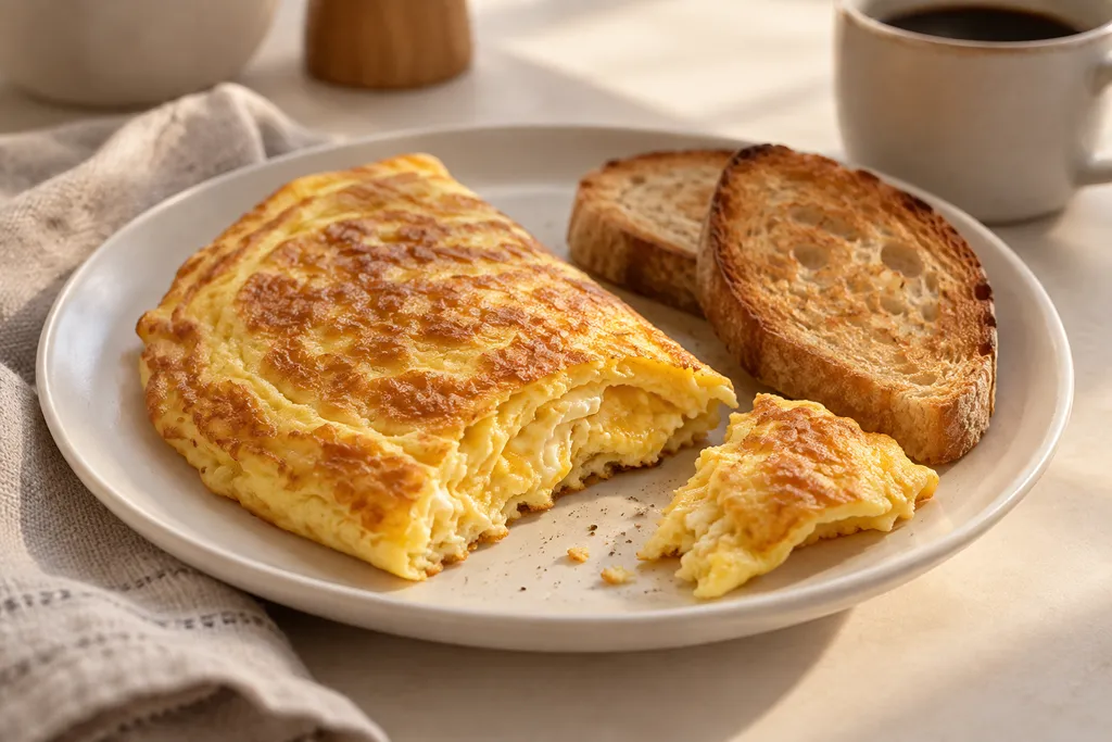 Omelete com torrada, sugestão de preparo com ovos.